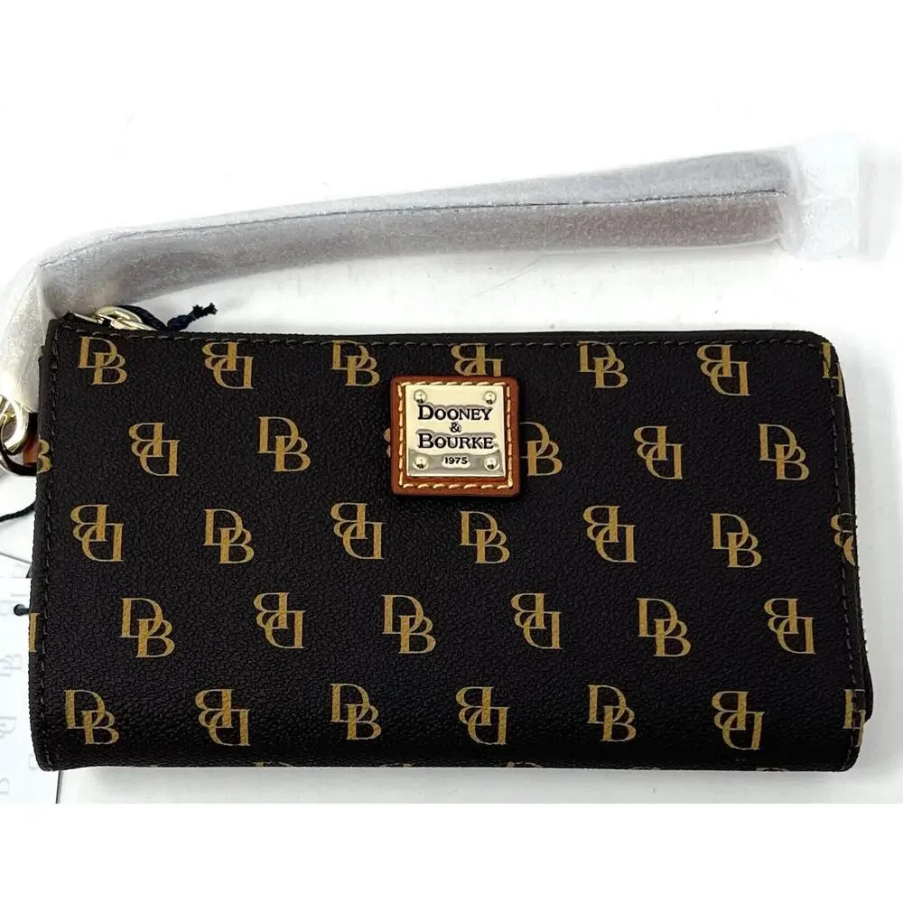 Dooney & Bourke Gretta Folded Zip Wristlet Wallet Purse Brown Tmoro Logo NWT